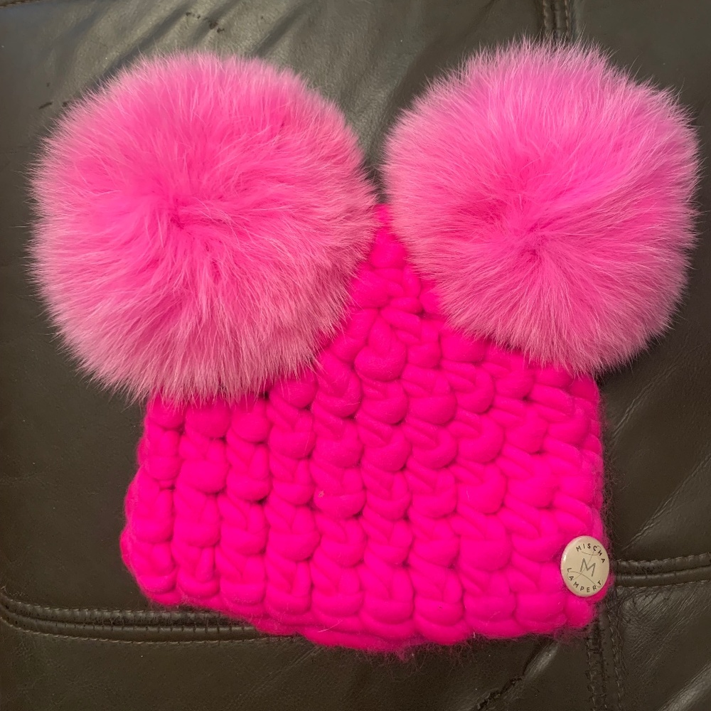 Mischa lampert pink hat with Pompoms for girl